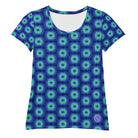 Savvy Munk Donut Remix - Women's Athletic T-Shirt displayed flat, showcasing the full all-over graphic print design on premium fabric.