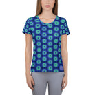 Model wearing the Savvy Munk Donut Remix - Women's Athletic T-Shirt, highlighting the bold graphic print and relaxed festival-ready fit in a lifestyle setting.