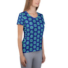 Model wearing the Savvy Munk Donut Remix - Women's Athletic T-Shirt, highlighting the bold graphic print and relaxed festival-ready fit in a lifestyle setting.