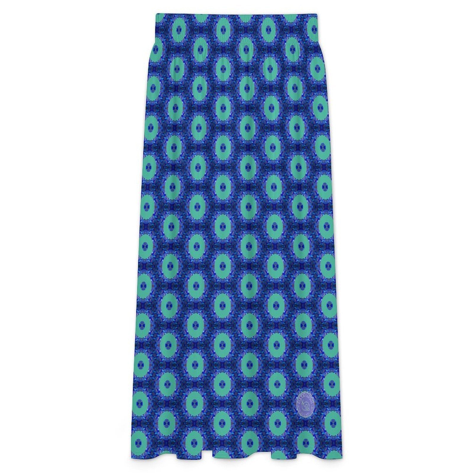 Model wearing the Savvy Munk Donut Remix - High Waist Maxi Skirt, highlighting the bold graphic print and relaxed festival-ready fit in a lifestyle setting.
